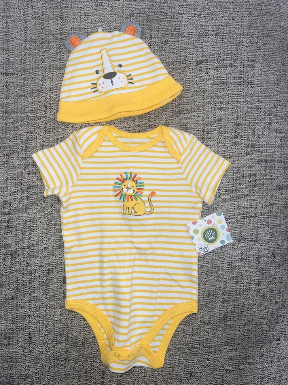 Little Me Yellow & White Striped Lion One-Piece Bodysuit